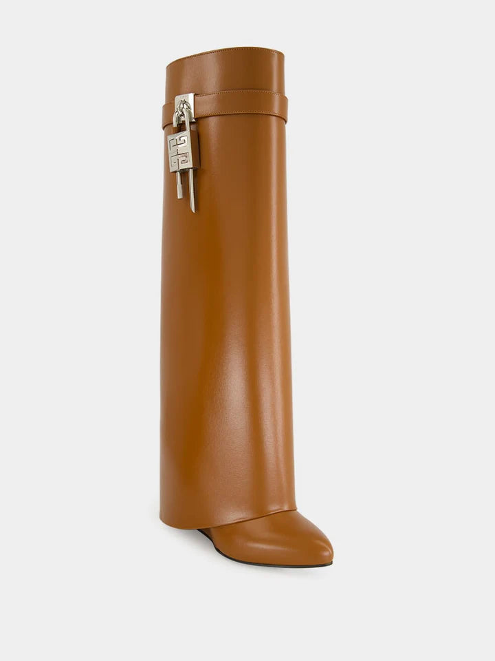 Cuissardes Shark Lock 90 en cuir - Tan