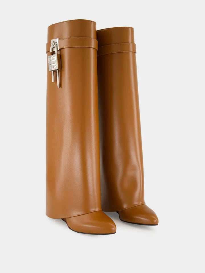 Cuissardes Shark Lock 90 en cuir - Tan
