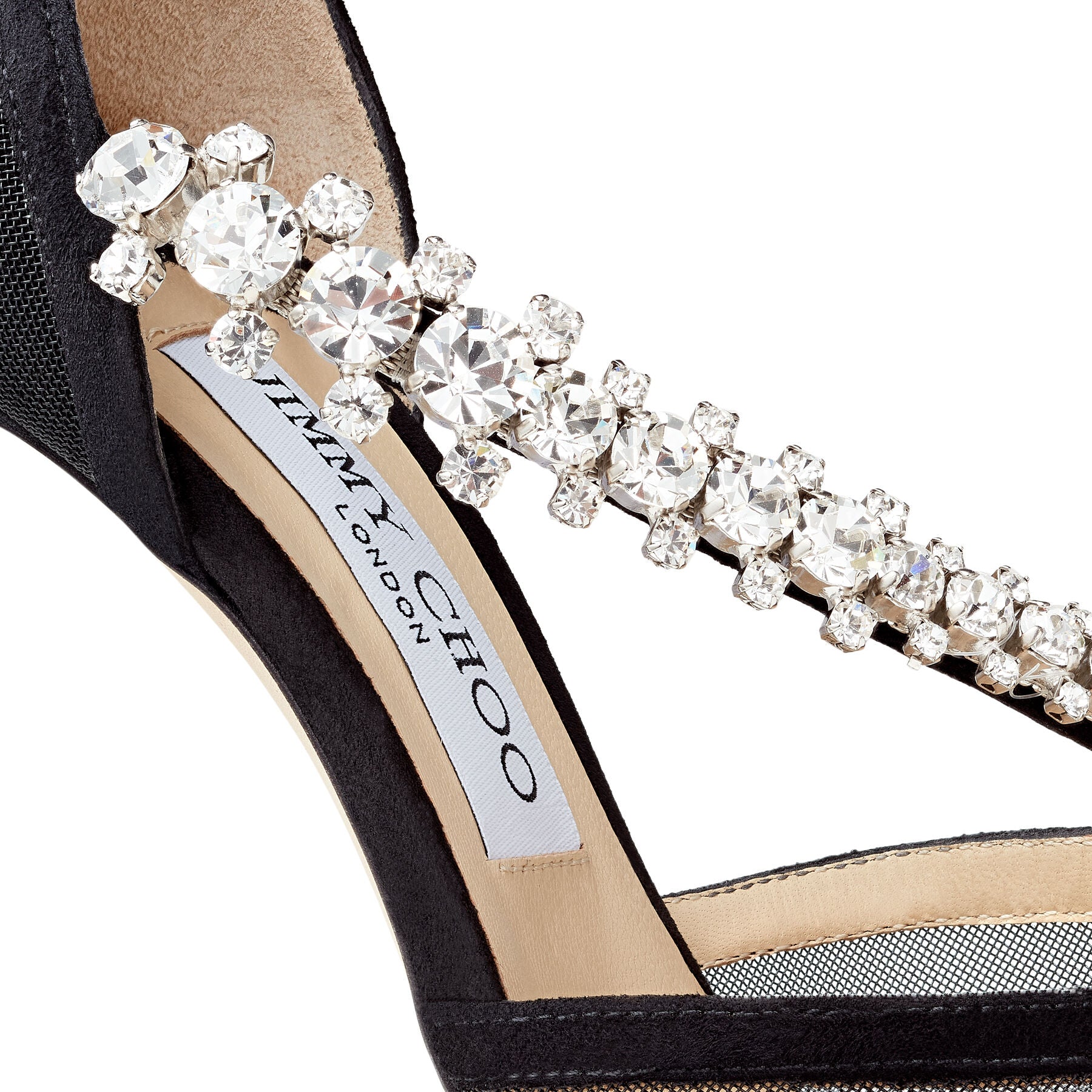 Bee pointed-toe 100 pumps in suede and mesh - Black & Crystal