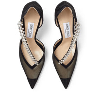 Bee pointed-toe 100 pumps in suede and mesh - Black & Crystal
