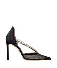 Bee pointed-toe 100 pumps in suede and mesh - Black & Crystal