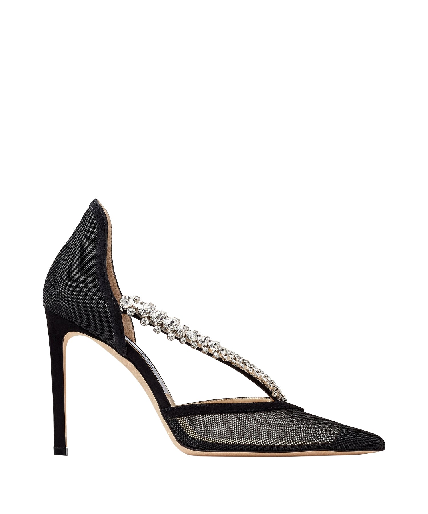 Bee pointed-toe 100 pumps in suede and mesh - Black & Crystal
