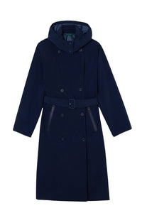 Manteau long à capuche en piqué - Marine