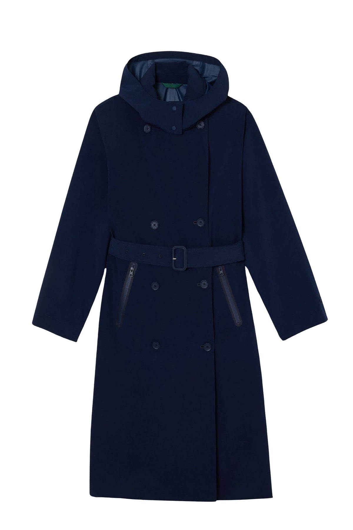 Manteau long à capuche en piqué - Marine