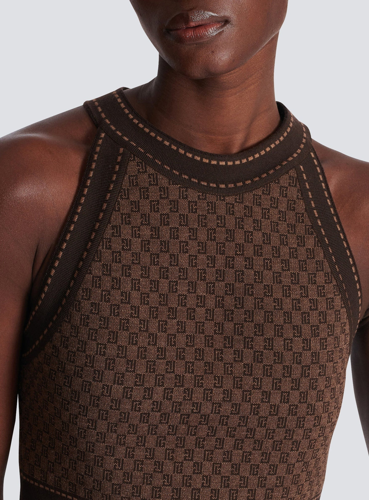 Wool monogram mini top - Brown & Dark Brown