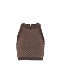 Wool monogram mini top - Brown & Dark Brown