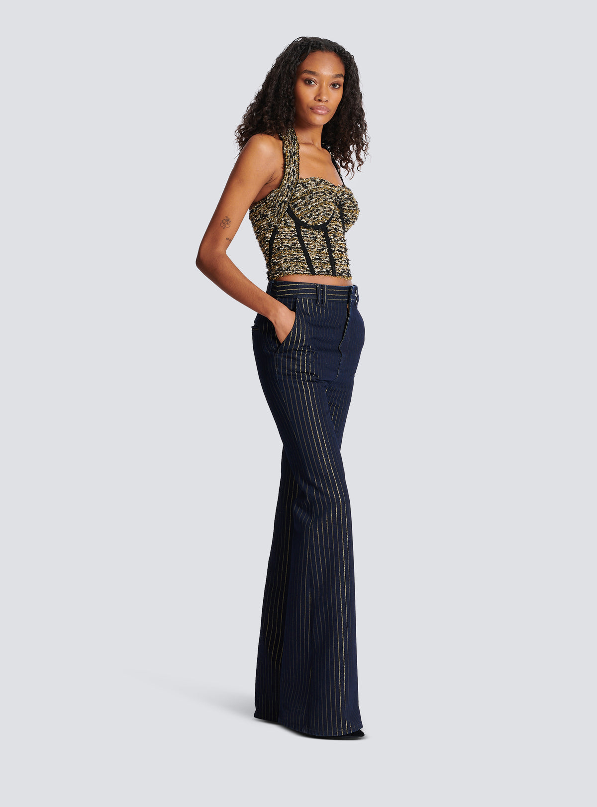 Bustier dos-nu en tweed lurex - Noir & Or