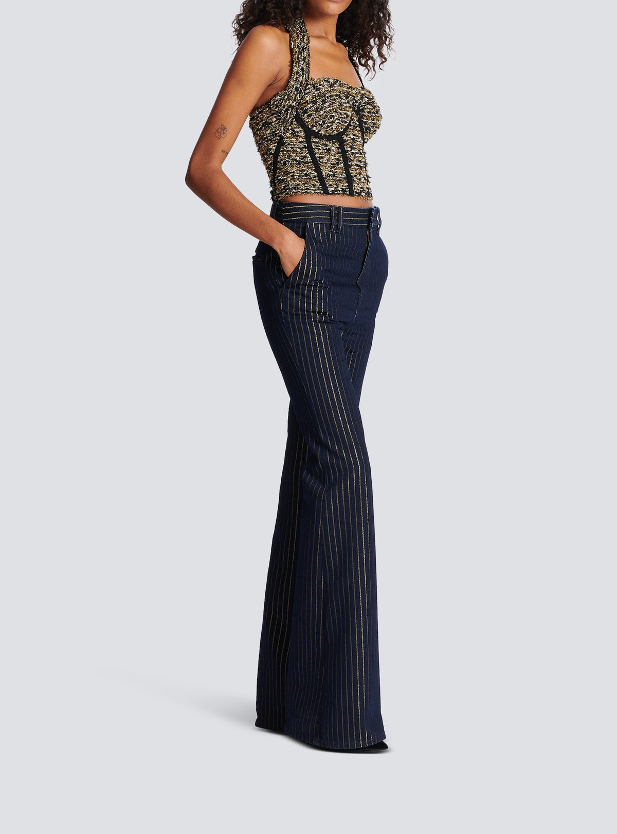 Lurex tweed backless bustier - Black & Gold