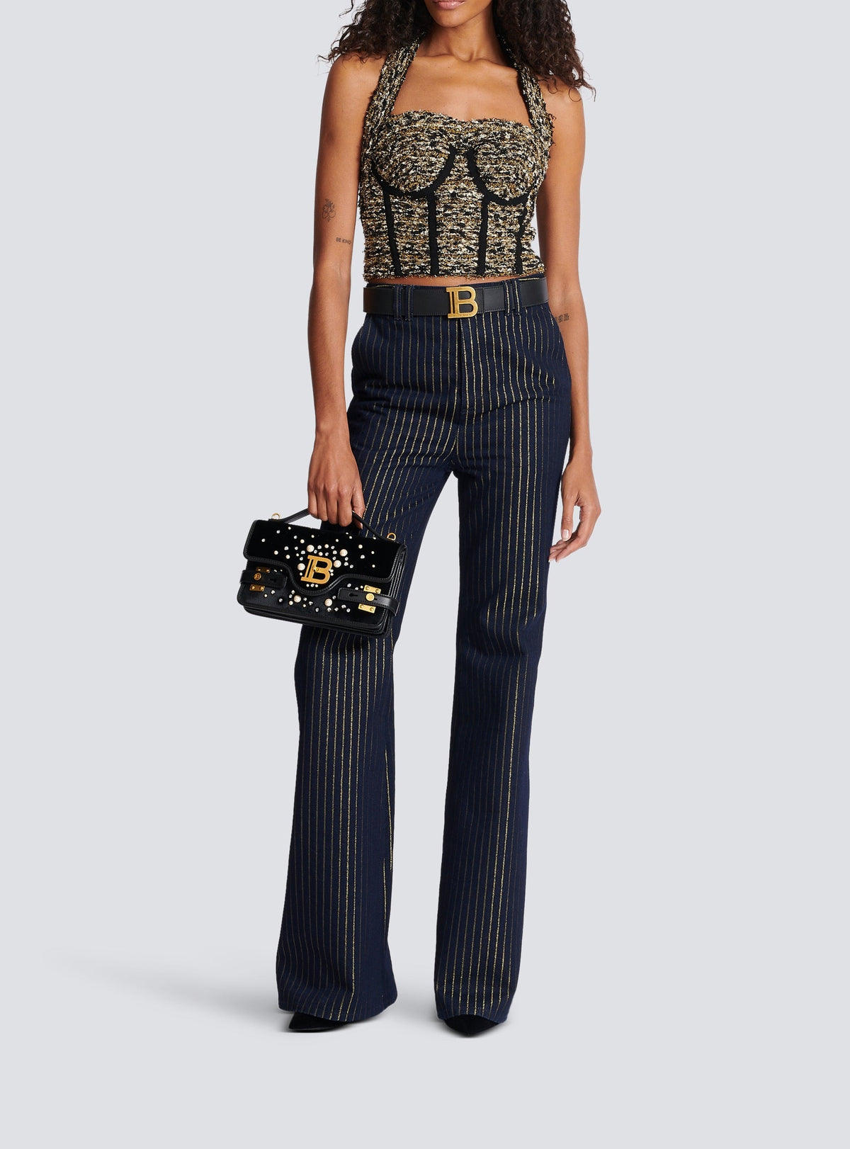 Lurex tweed backless bustier - Black & Gold