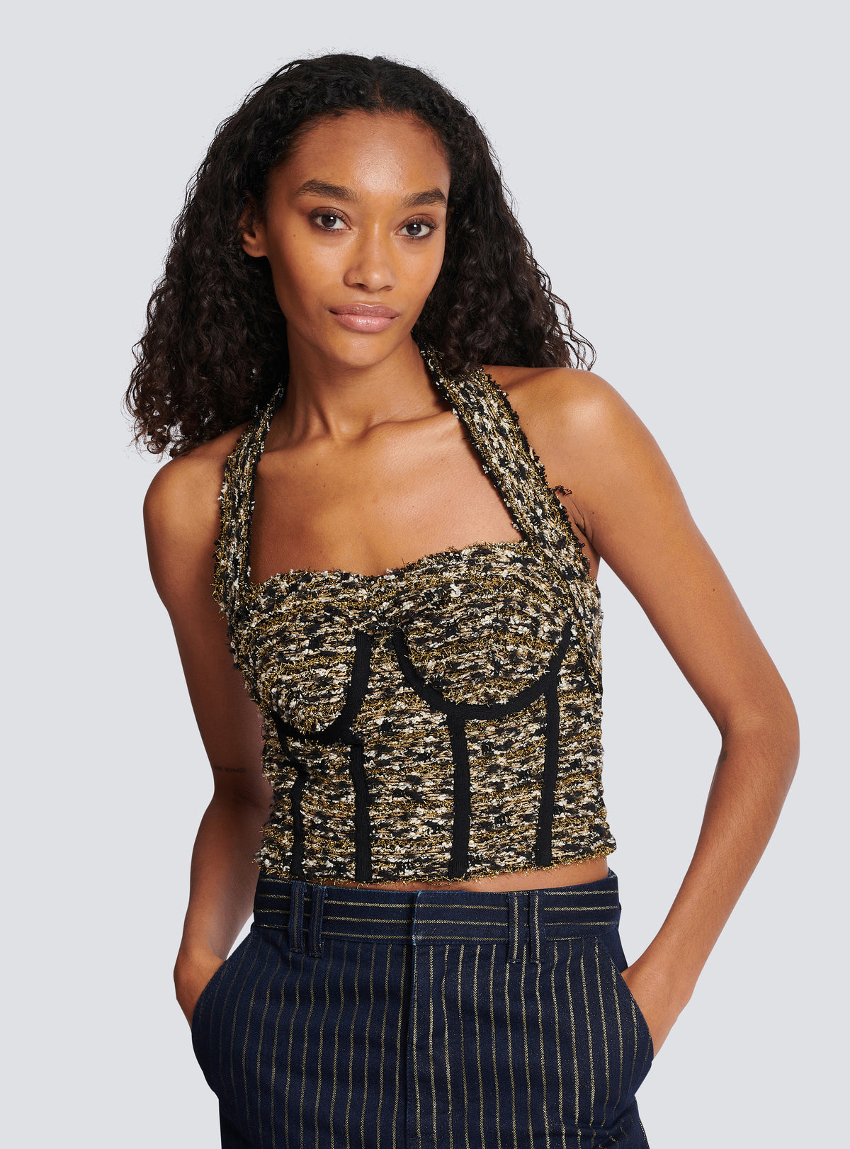 Bustier dos-nu en tweed lurex - Noir & Or