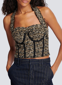 Lurex tweed backless bustier - Black & Gold