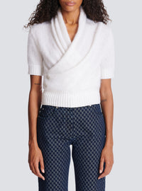 Pull cache-cœur en mohair - Blanc