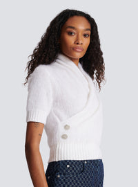 Pull cache-cœur en mohair - Blanc