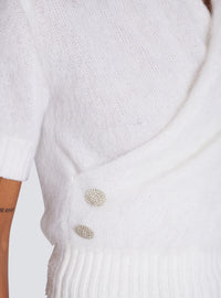 Pull cache-cœur en mohair - Blanc