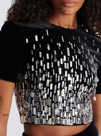 Embroidered cropped top - Black & Crystal