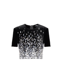 Embroidered cropped top - Black & Crystal