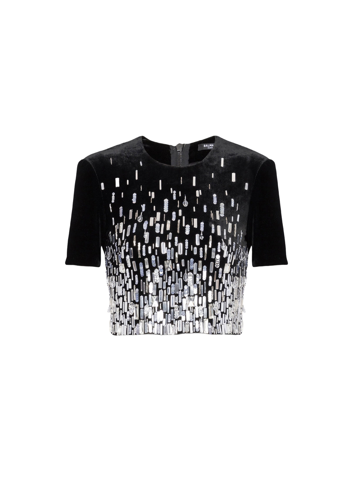 Embroidered cropped top - Black & Crystal