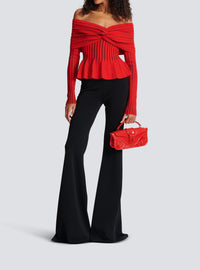 Knotted off-the-shoulder top - Red & Iridescent Black