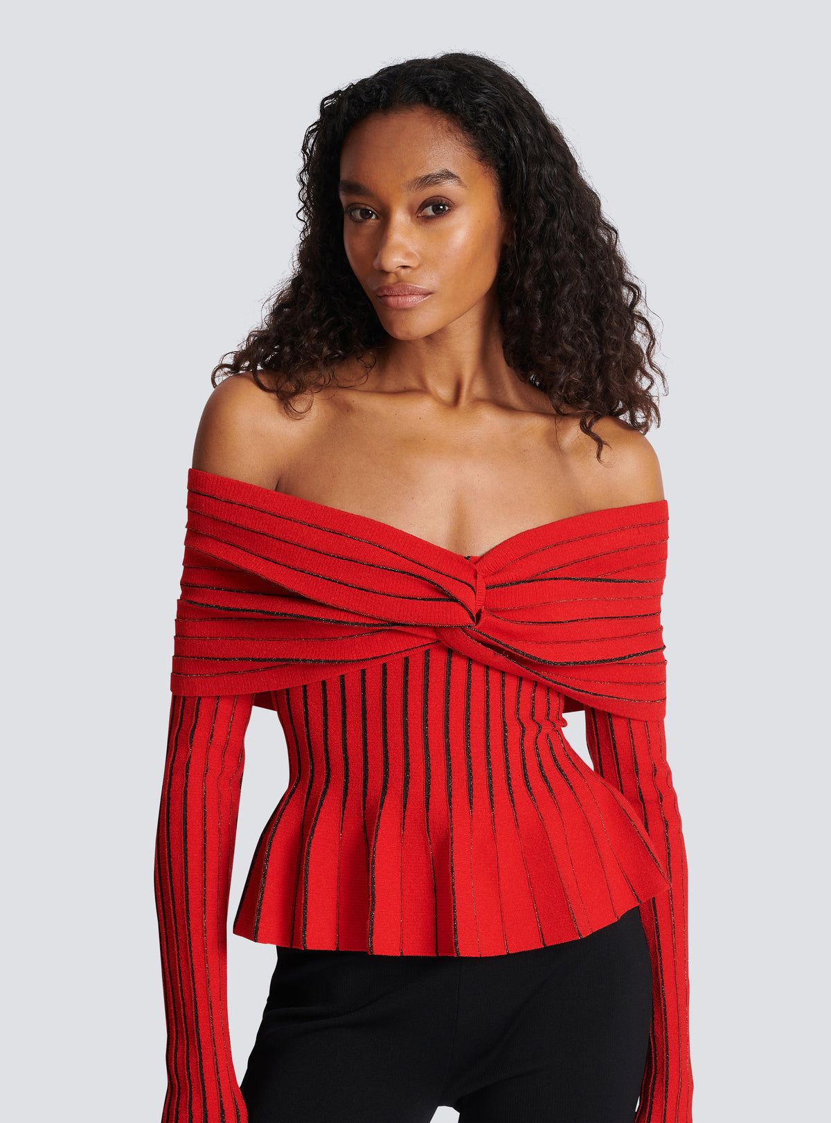 Top noué à épaules dénudées - Rouge & Noir Irisé