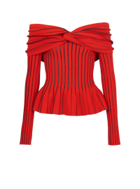 Top noué à épaules dénudées - Rouge & Noir Irisé