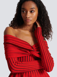 Top noué à épaules dénudées - Rouge & Noir Irisé