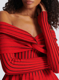 Knotted off-the-shoulder top - Red & Iridescent Black