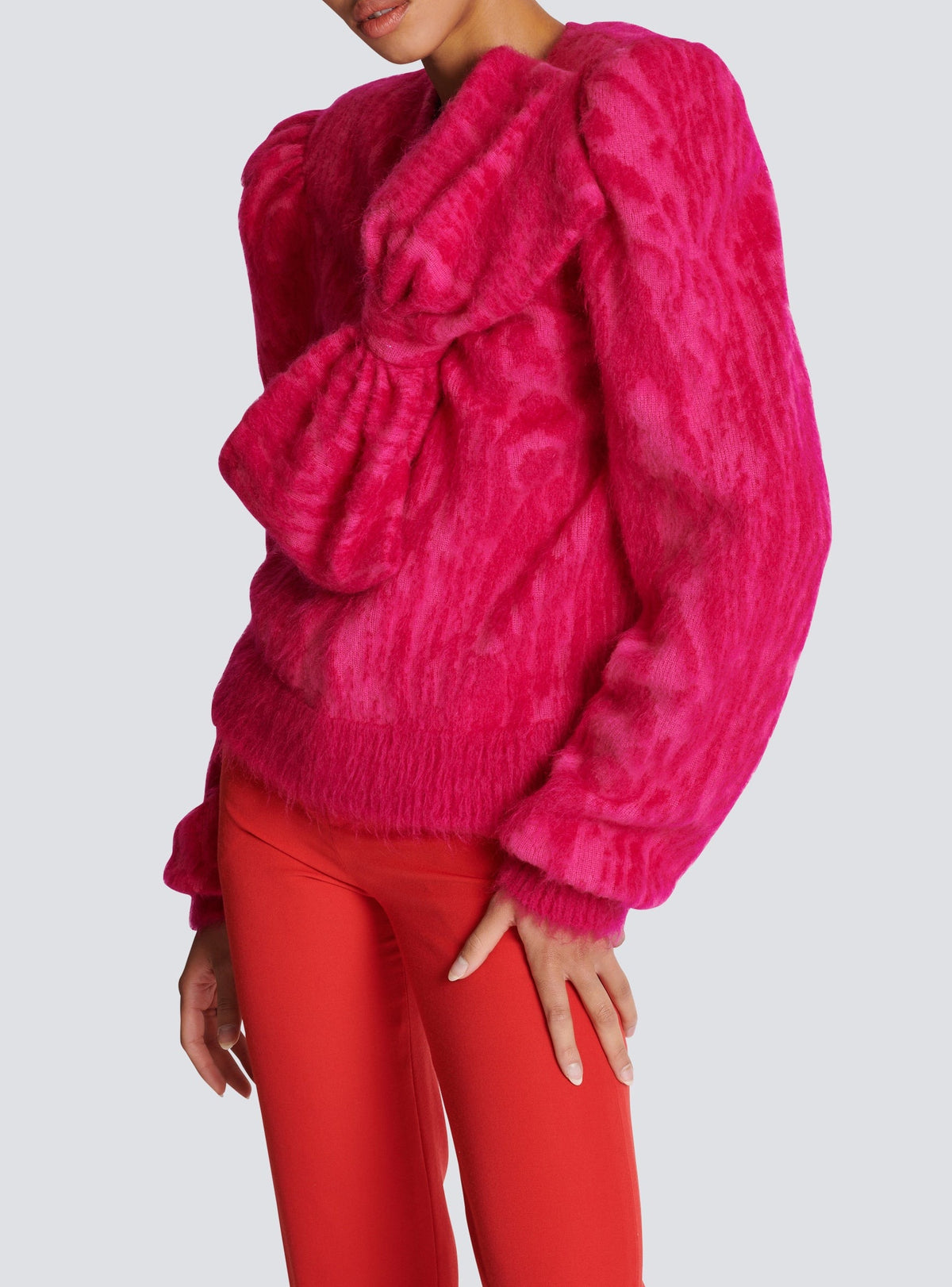 Pull à col rond en laine - Fuchsia