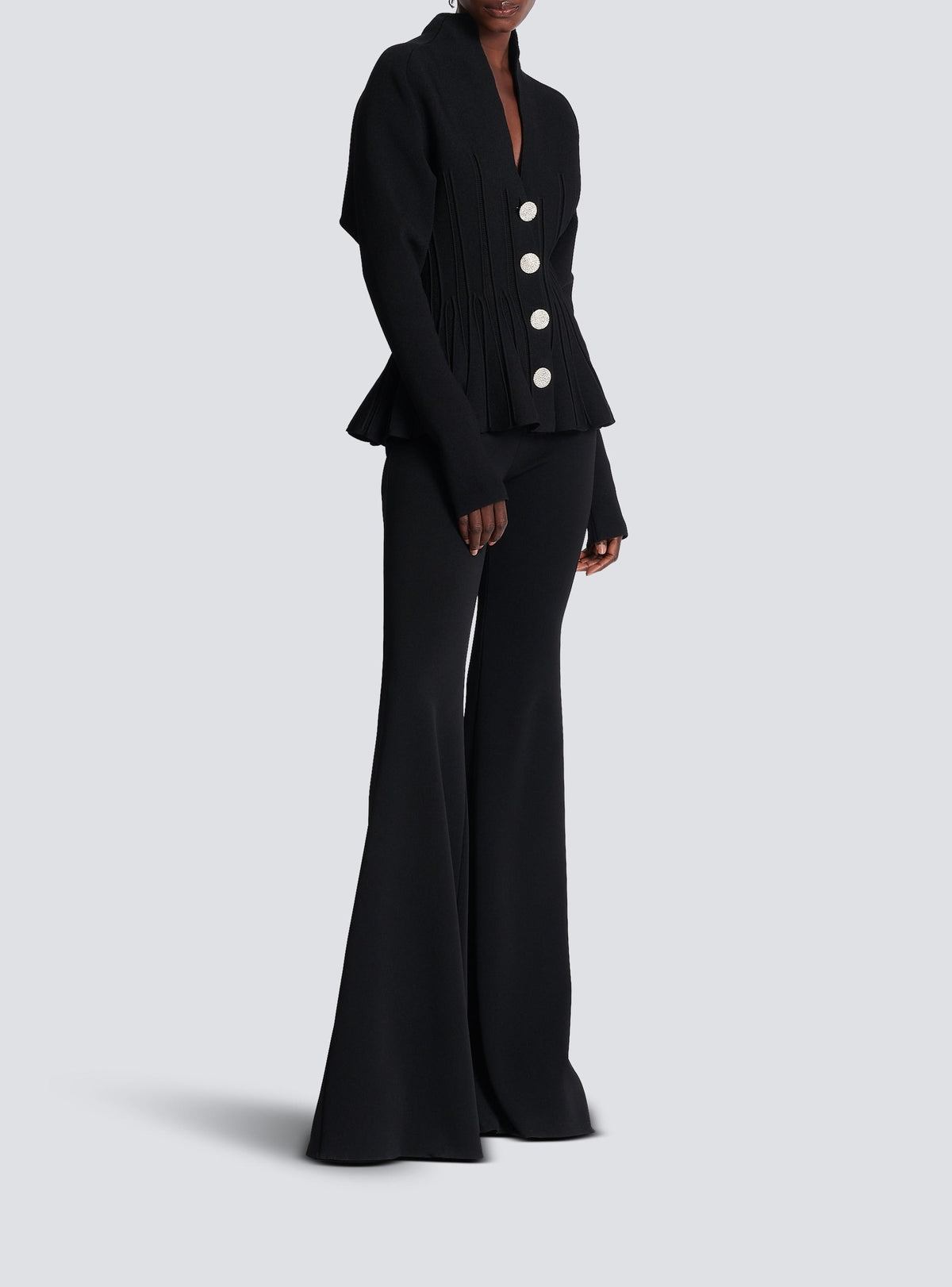 Peplum cardigan in ribbed knit - Black