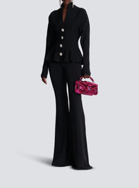 Peplum cardigan in ribbed knit - Black