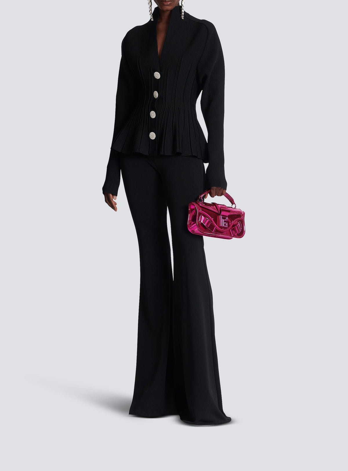 Peplum cardigan in ribbed knit - Black