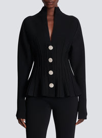 Cardigan à basque en maille côtelée - Noir