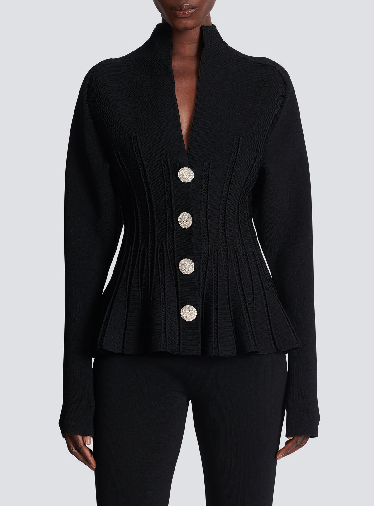 Cardigan à basque en maille côtelée - Noir