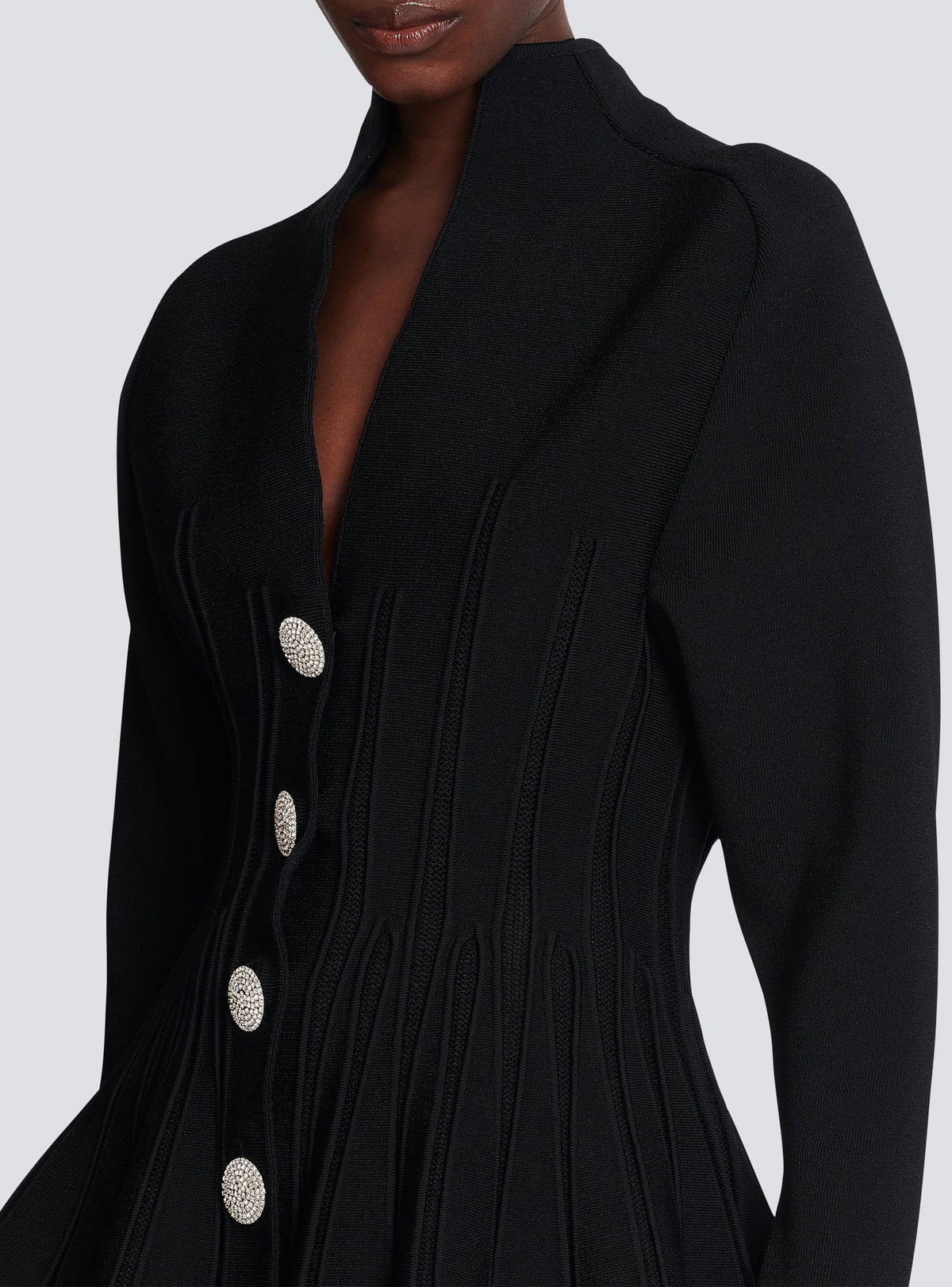 Peplum cardigan in ribbed knit - Black