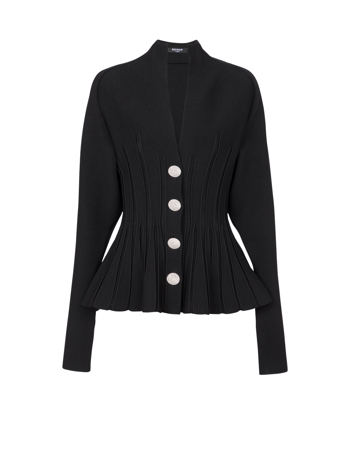 Cardigan à basque en maille côtelée - Noir