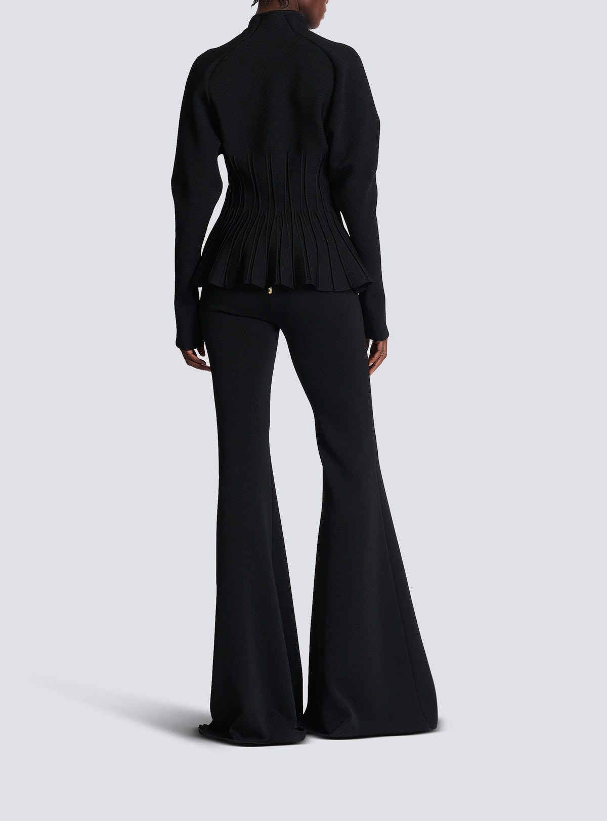 Peplum cardigan in ribbed knit - Black