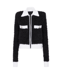 Veste en tweed en fourrure zippée - Noir & Naturel