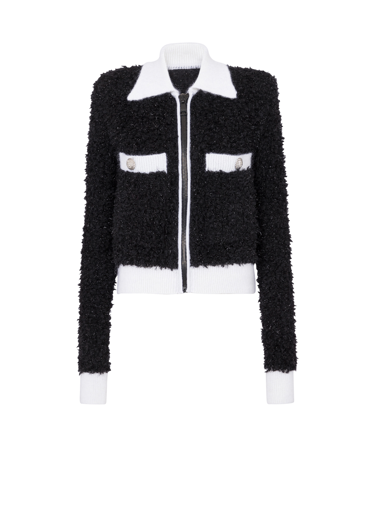 Veste en tweed en fourrure zippée - Noir & Naturel