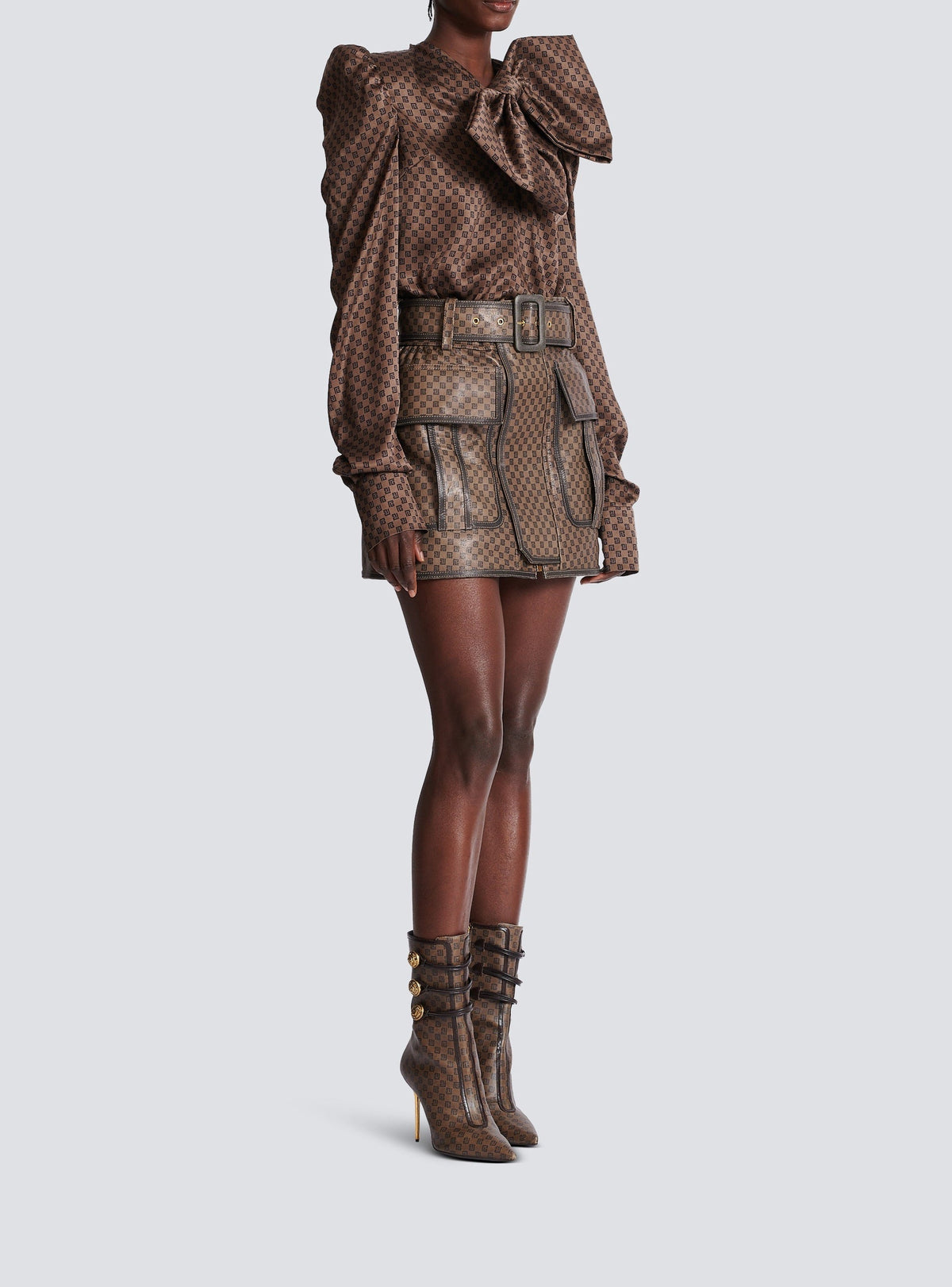 Short leather skirt - Brown & Dark Brown