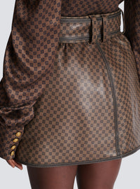 Jupe courte en cuir à imprimé mini monogramme - Marron & Marron Foncé