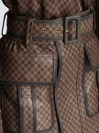 Jupe courte en cuir à imprimé mini monogramme - Marron & Marron Foncé
