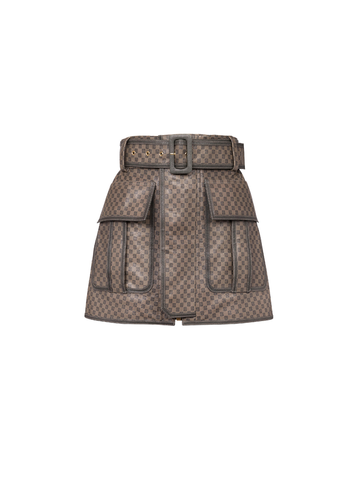 Short leather skirt - Brown & Dark Brown