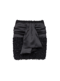 Jupe courte tricotée en tweed et satin - Noir