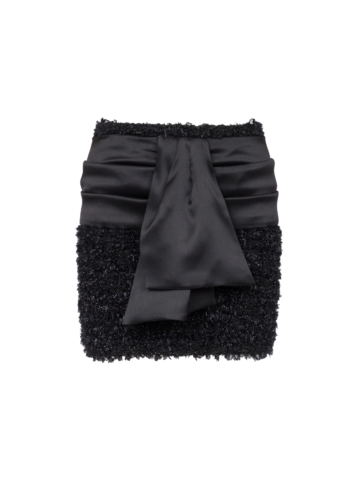 Jupe courte tricotée en tweed et satin - Noir
