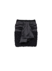 Knitted short skirt in tweed and satin - Black