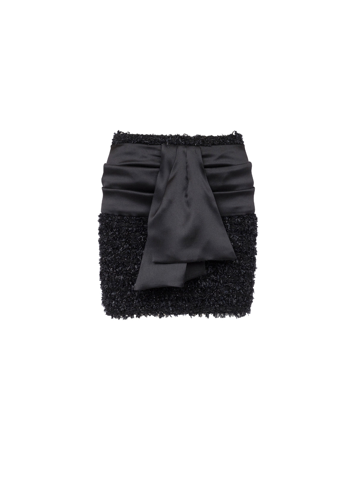 Knitted short skirt in tweed and satin - Black