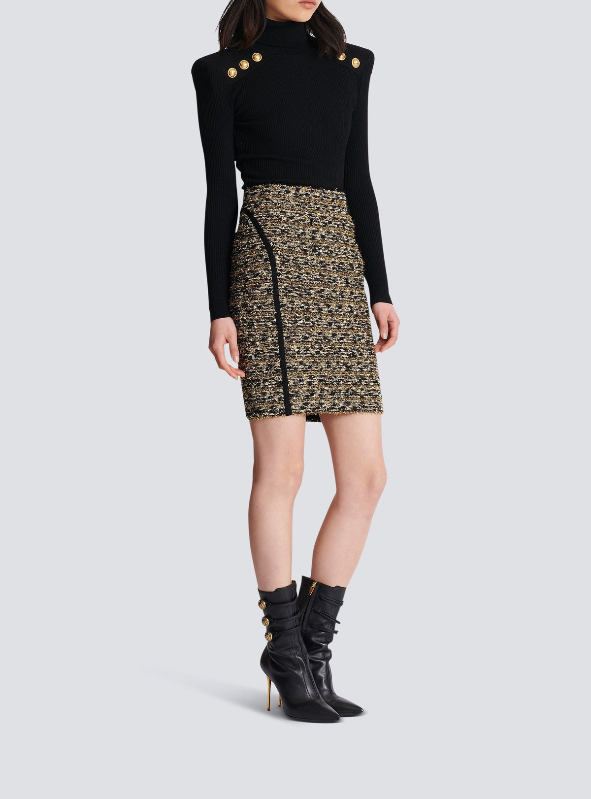 Lurex tweed midi skirt - Black & Gold