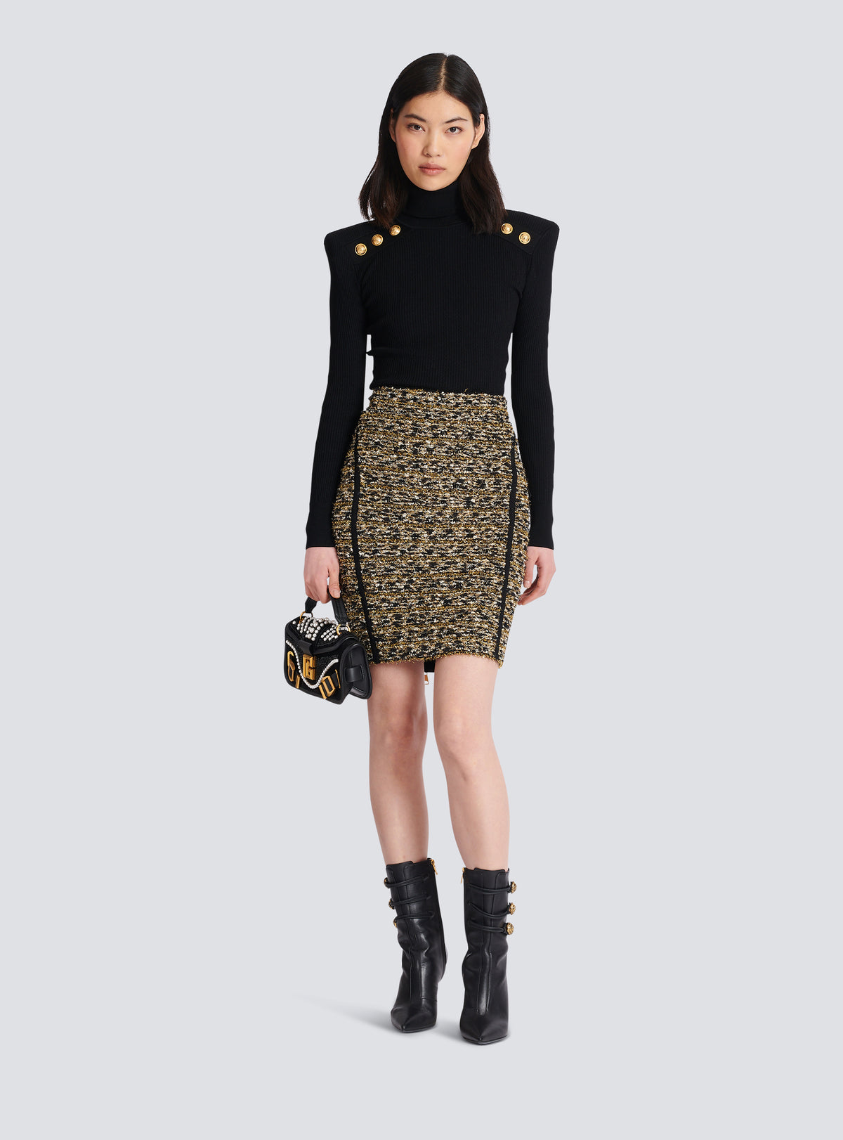 Jupe en tweed lurex - Noir & Or