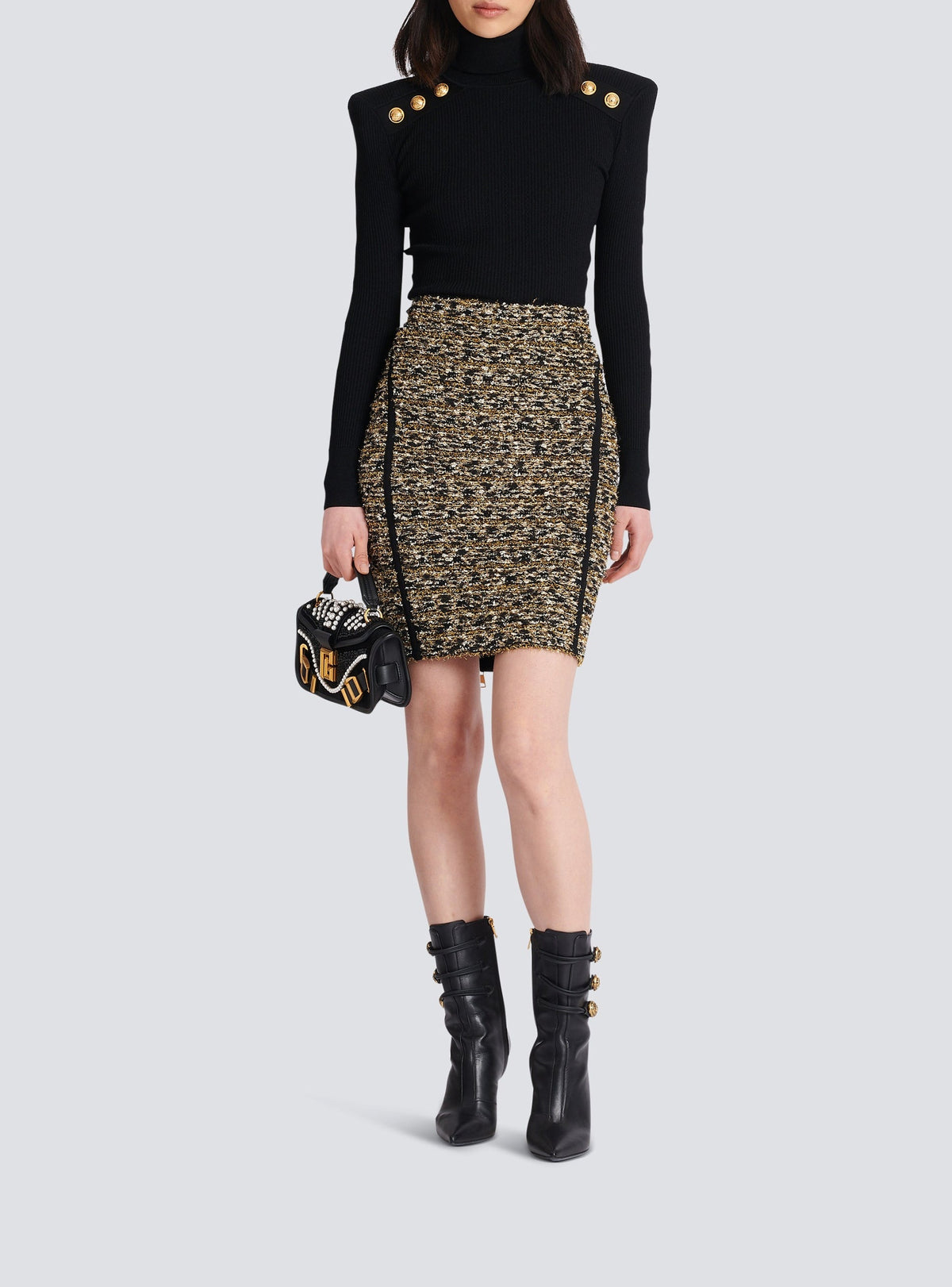 Lurex tweed midi skirt - Black & Gold