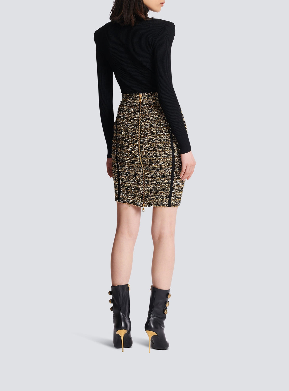 Lurex tweed midi skirt - Black & Gold