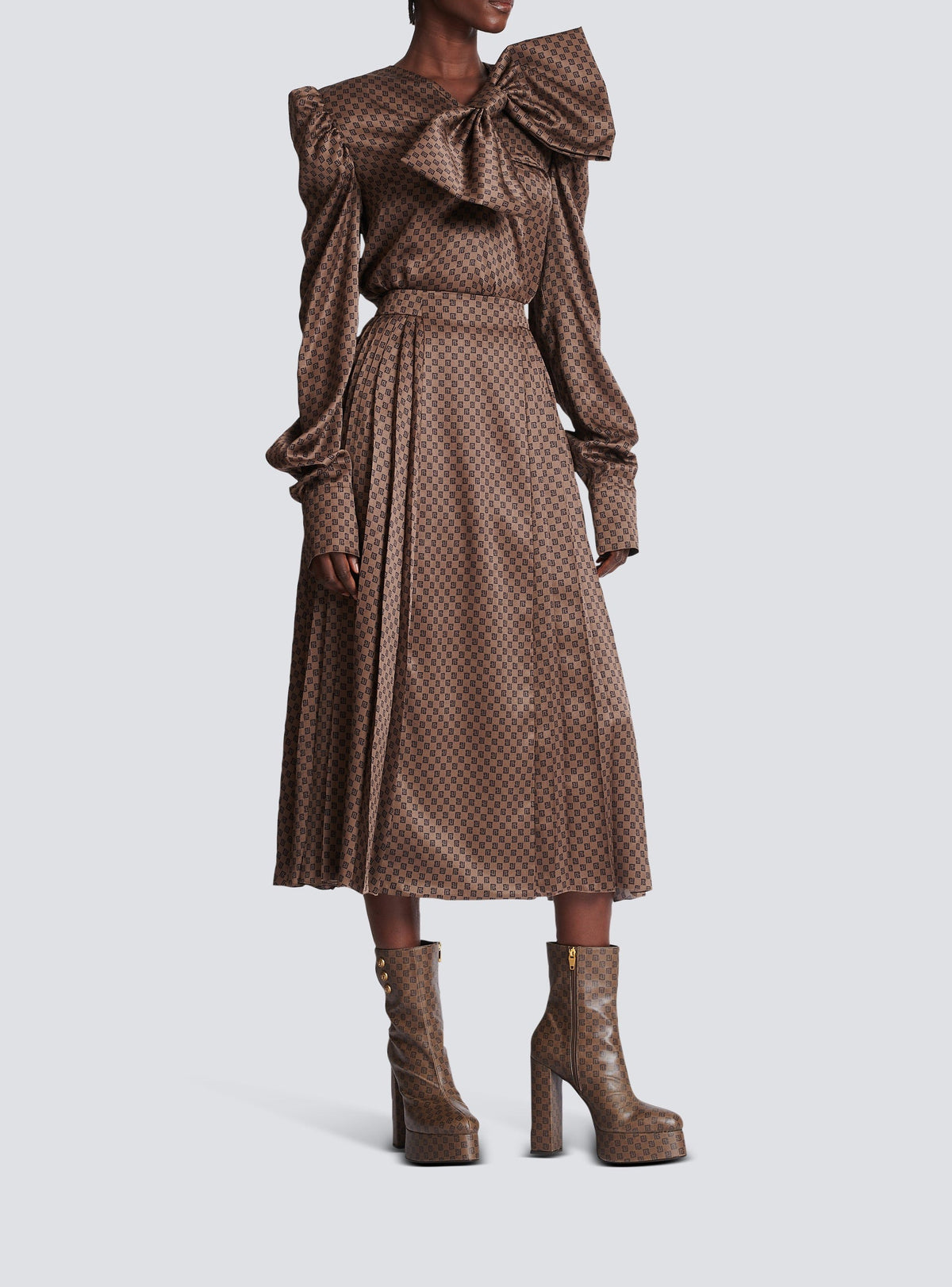 Pleated midi skirt with mini monogram - Brown & Dark Brown